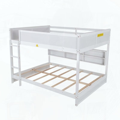 Queen Over Queen Pine Bunk Bed with Storage Cabinets and Charging Station
