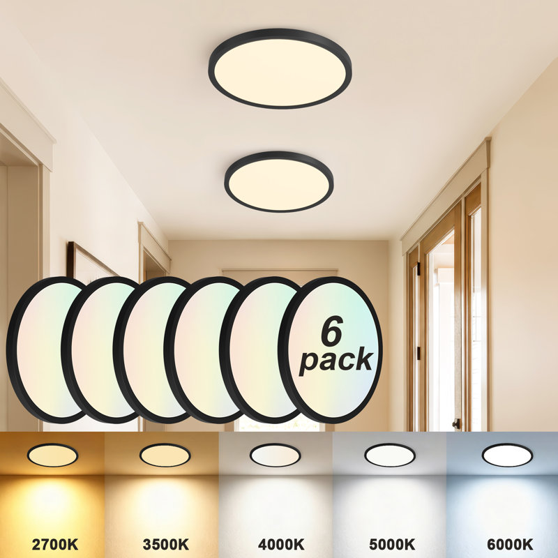 Lot de 6 plafonniers DEL encastrés blancs de 30,5 cm (12 po), 24 W, à intensité variable et à température de couleur de 5 CCT. Lampe de plafond ronde et mince à profil bas.