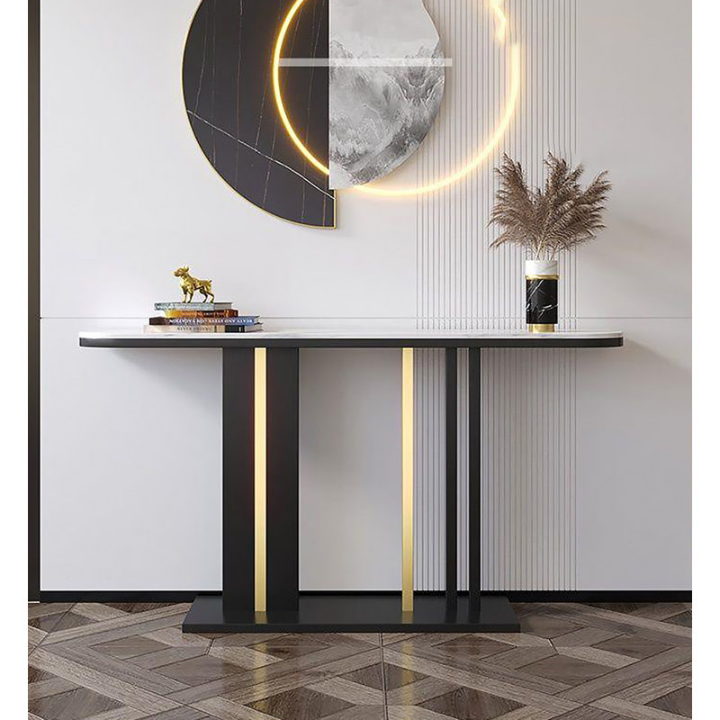 Table d'appoint contemporaine contemporaine, 31.5" H x 39.37" W x 11.81" D, White/Black