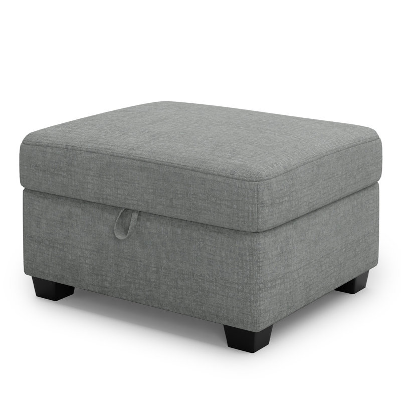 Minimalist Chenille Soft-Upholstered Square Storage Ottoman, Gray