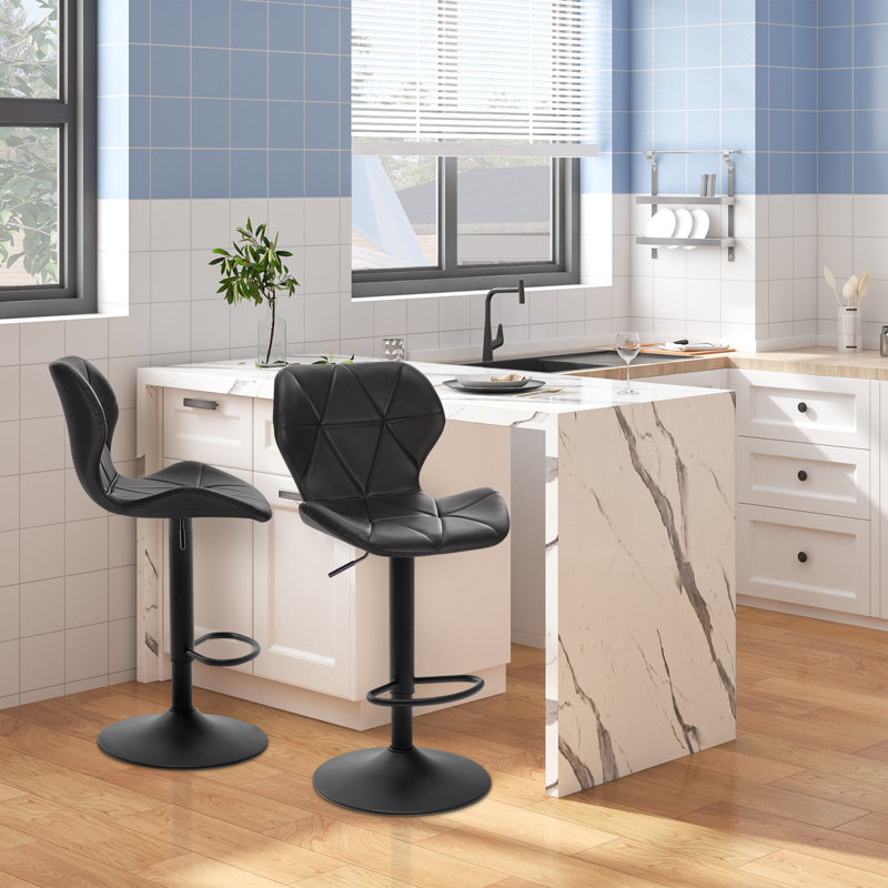 Parrett Swivel Upholstered Adjustable Height Counter Stool with Metal Frame, Anthracite