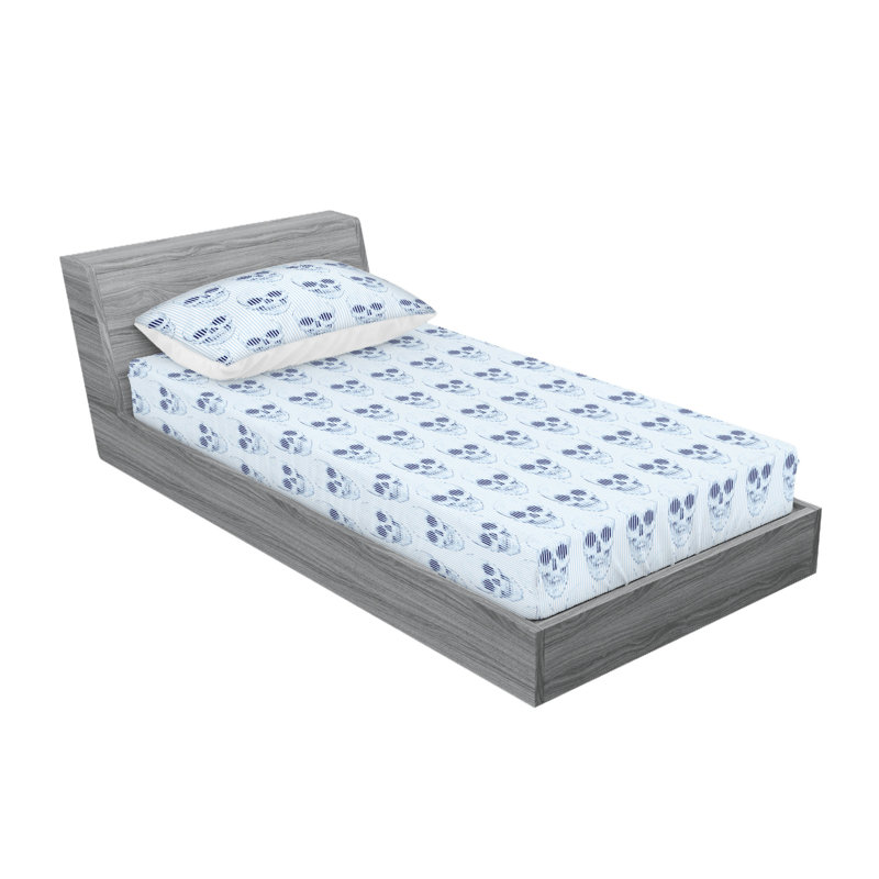 Skull Microfiber Striped Sheet Set, Twin Sheet Set with 1 Pillowcase