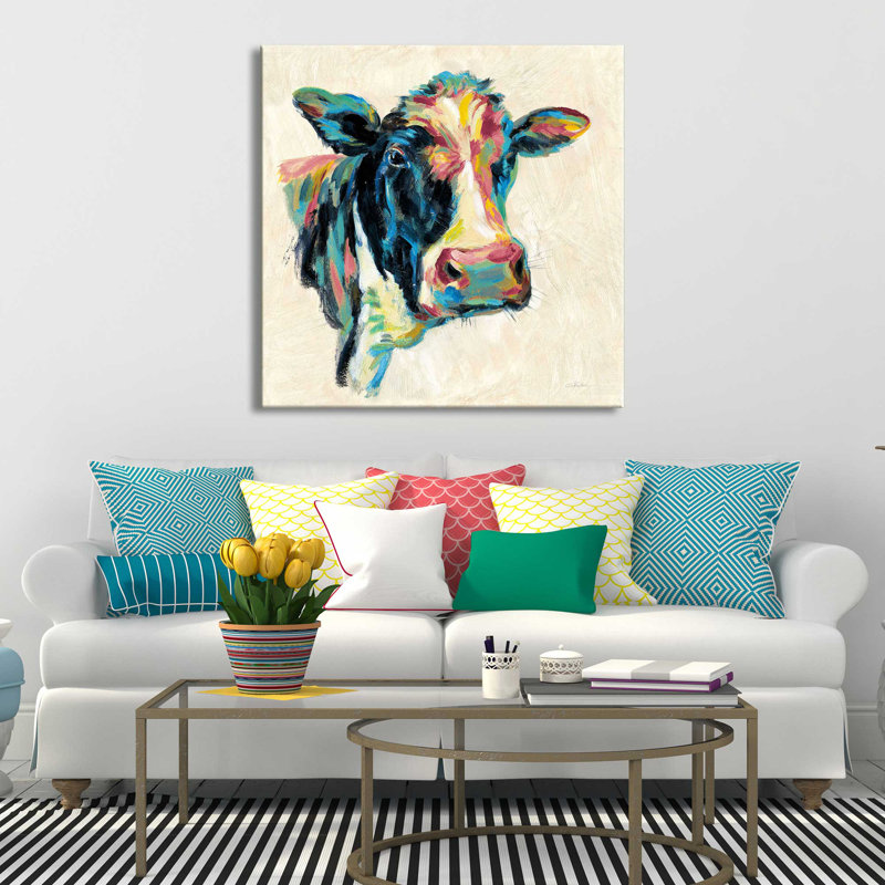 «Expressionistic Cow I V2 (Square)» par Silvia Vassileva, reproduction, Toile tendue, H 36 po x l 36 po x P 1,5 po