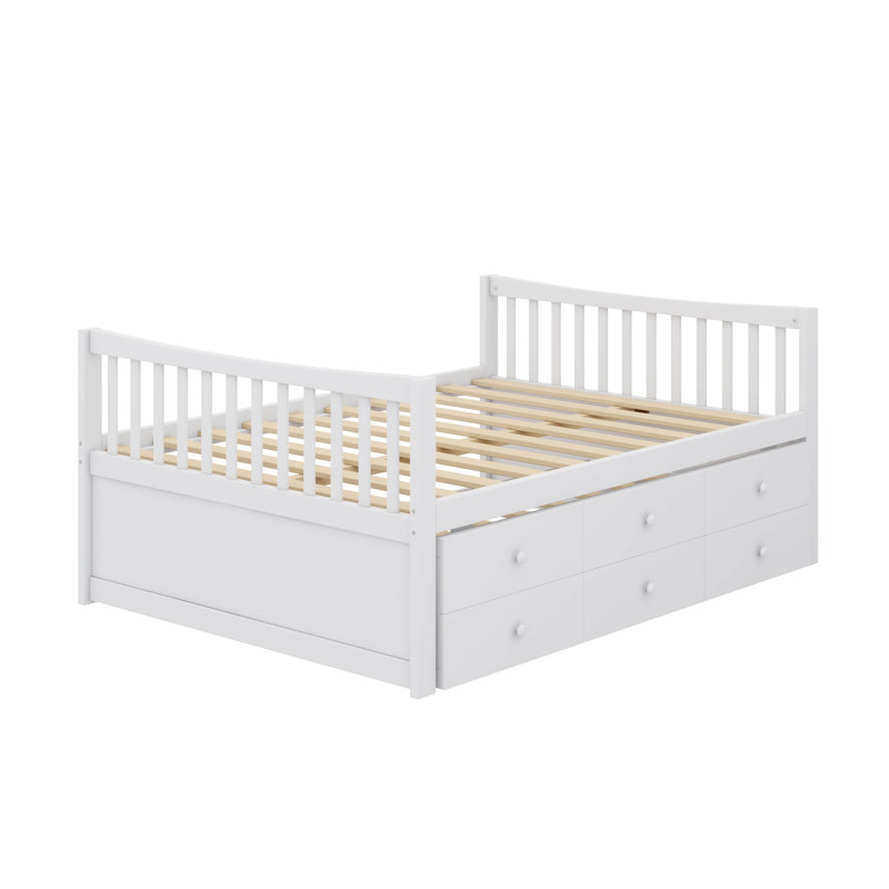 Full-Size Wooden Captain's Daybed With Twin Trundle And Three Storage Drawers, White
