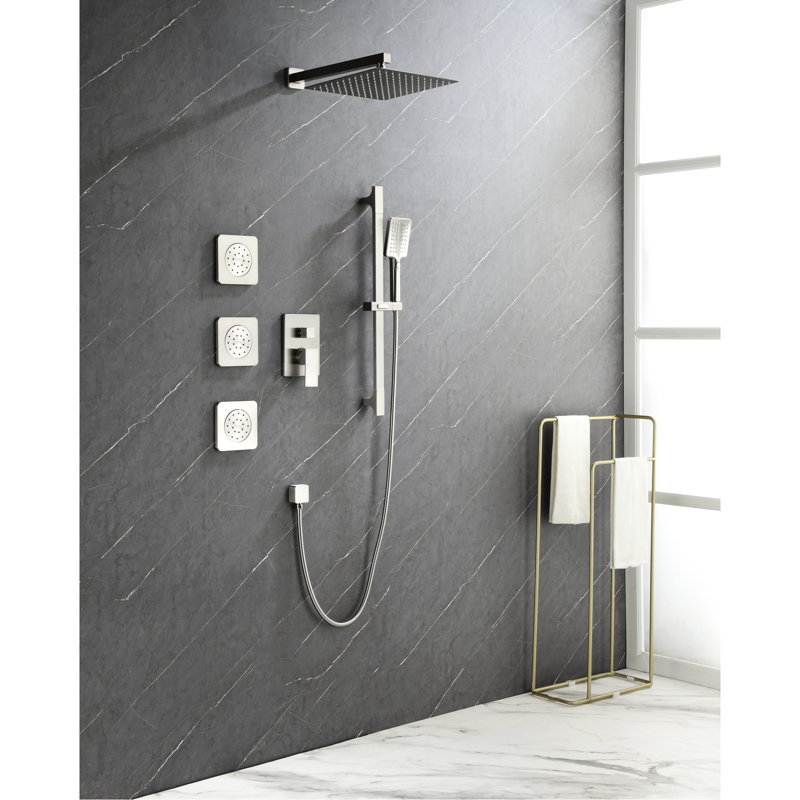 Luxury Bathroom Shower With Head, Hand Shower, Slide Bar, Bodysprays System Versatile For Bath, Brushed Nickel