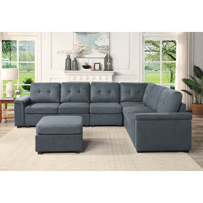 Isla Gray Woven Fabric 7-Seater Sectional Sofa with Ottoman -  LILOLA, SR0581804-4A