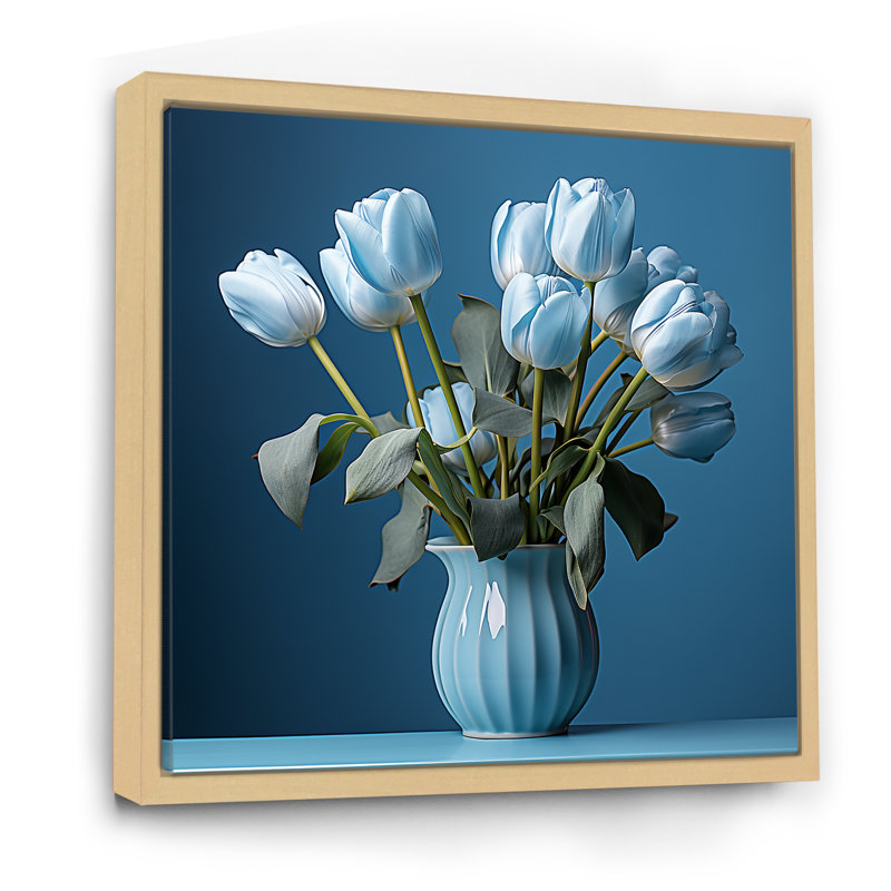 " Azure Blue Tulips Bloom II ", Natural Floater Framed, 36" H x 36" W