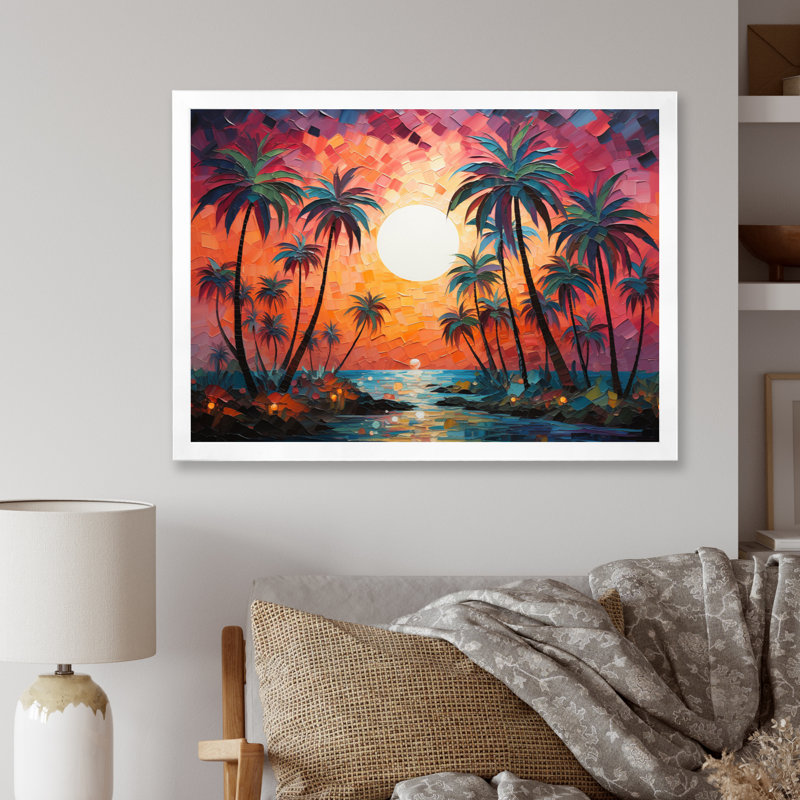 «Orange Orange Palm Trees», reproduction abstraite sur toile, Cadre photo blanc, H 30 po x l 40 po x P 1,5 po