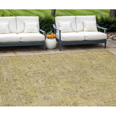 Tapis intérieur / extérieur lavable doré et taupe 10 pi x 14 pi Southwestern