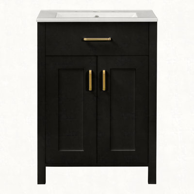 24"Bathroom Vanity Combo with Ceramic sink, Luxurious Space-Saving Vanity - W24"*D18"*H34"inch, 2 Soft Close Doors
