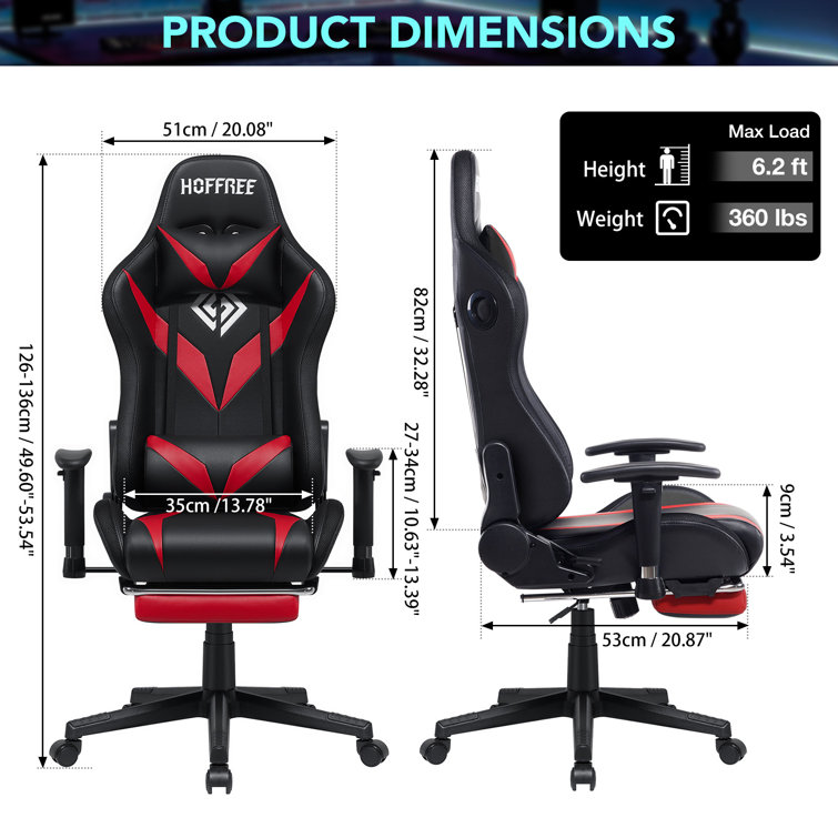 Hoffree Gaming Chair with Bluetooth Speakers and LED Lights