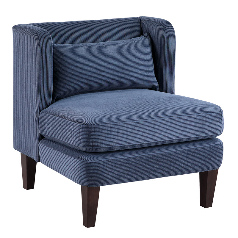 Fauteuil d'appoint en velours côtelé bleu pour espace de vie principal, pieds de finition, pièce de revêtement amovible en bleu, revêtement en bois massif, rembourrage en mousse haute