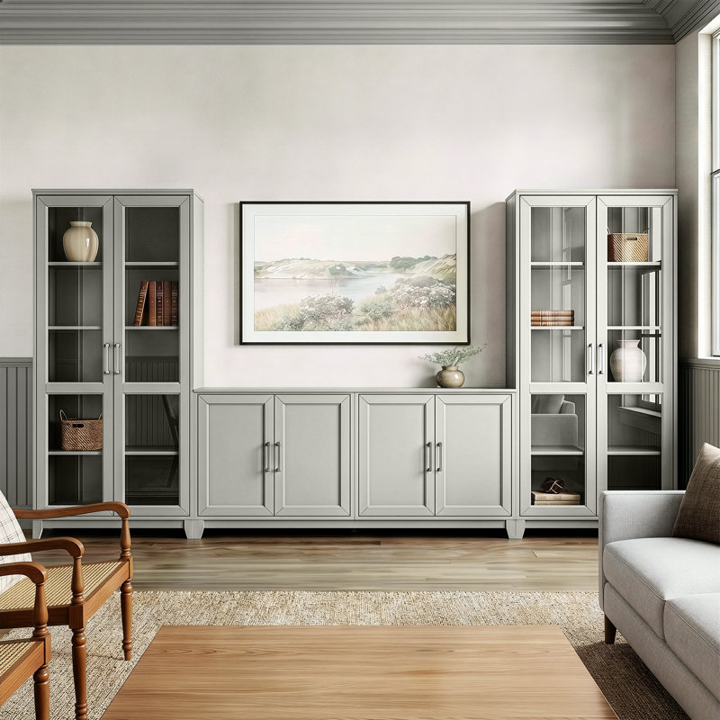 Meuble télé 4 portes Martha Stewart Bedford, Bedford Grey/Brushed Stainless Steel