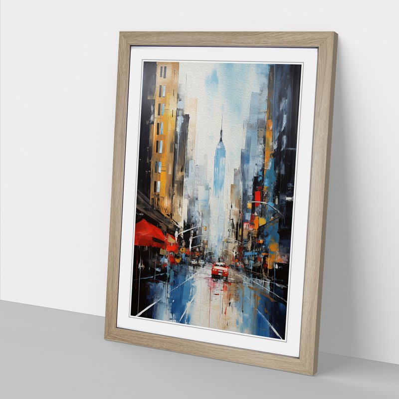 New York Abstract - Single Picture Frame Print on Wood, Oak , 64cm H x 46cm W x 2cm D