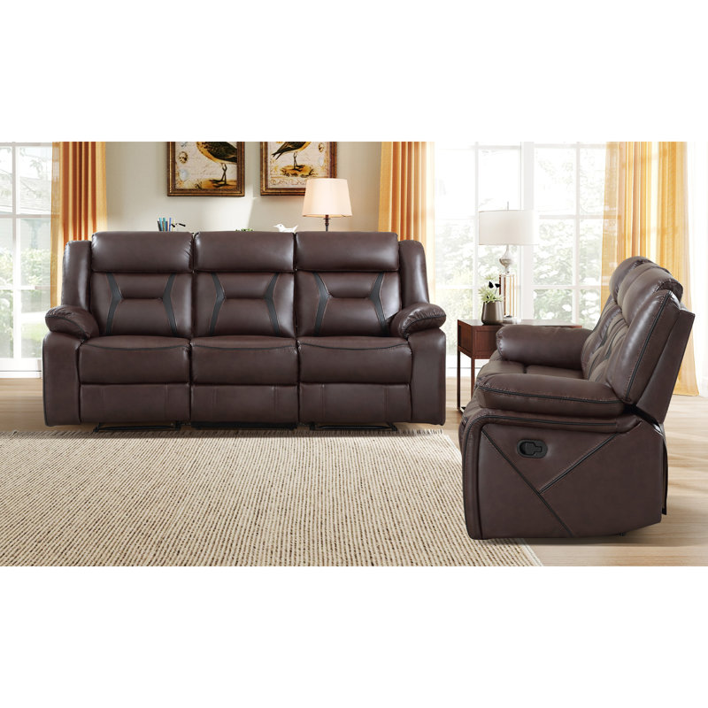 84.6'' Wide Modern Soft Breathable Vegan Leather Manual Reclining Sofa With Pillow Top Arms (Set of 2), Dark Brown