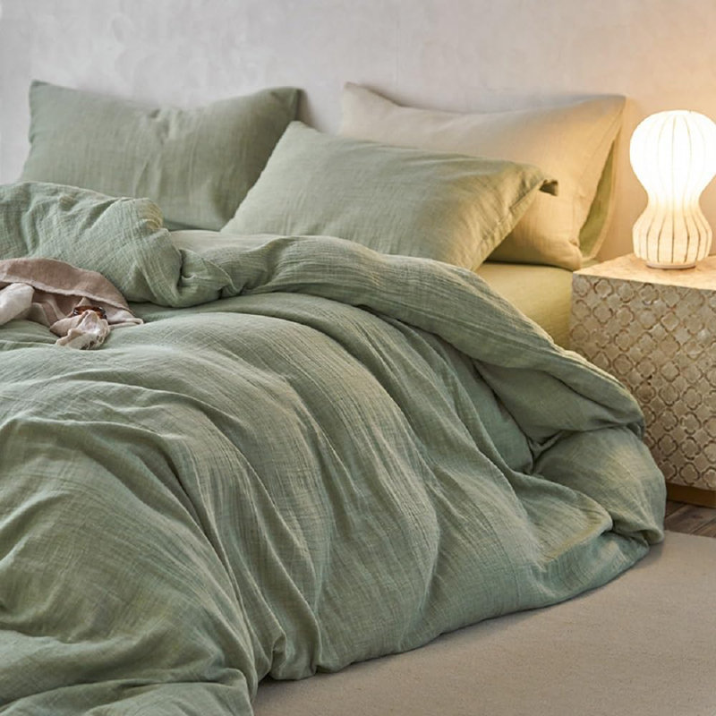 Housse de couette pour lit double 100% coton vert, Housse de couette grand et 2 taies d'oreiller stan