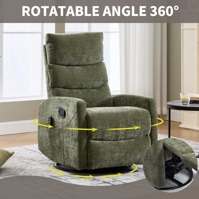 Heat Massage Manual Recliner Chair With Rocker And Swivel In Fabric For Living Room, Green