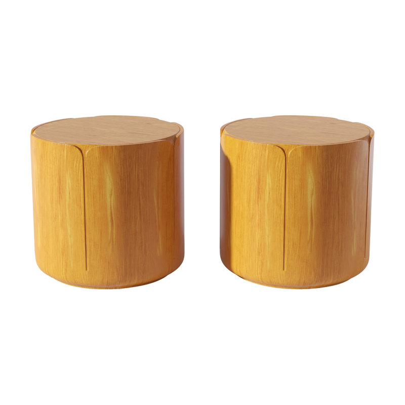 Ensemble de tables d'appoint pour l'extérieur 19,29 po H, ensemble de tabourets de jardin en grain de bois moderne, robuste en oxyde de magnésium imperméable, table sans assemblage pour patio, jardin, cour, salon, couleur de bois, ensemble de 2