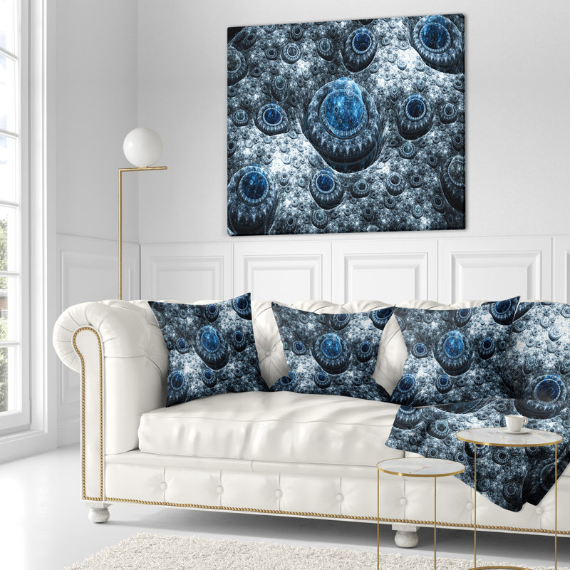 Planète exotique Fractal - coussin imprimé abstrait, 18 po x 18 po, Bleu, Coussin décoratif