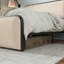 Cadre de lit très grand en métal, tête de lit tapissier beige et support de poids de 800 lb, cadre de rangement inférieur avec structure et
