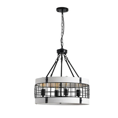 Luminaire suspendu sphère 4 lumières avec détails en bois