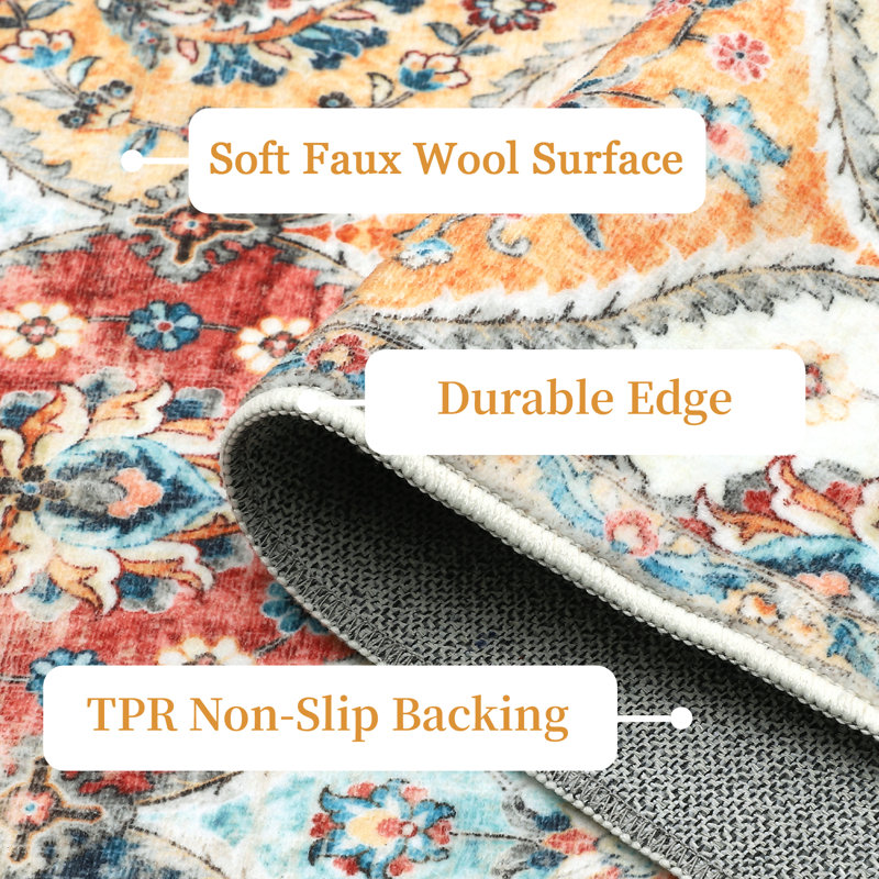 Tapis d'intérieur à motif floral lavable Scotty, Rectangle 8 pi x 10 pi