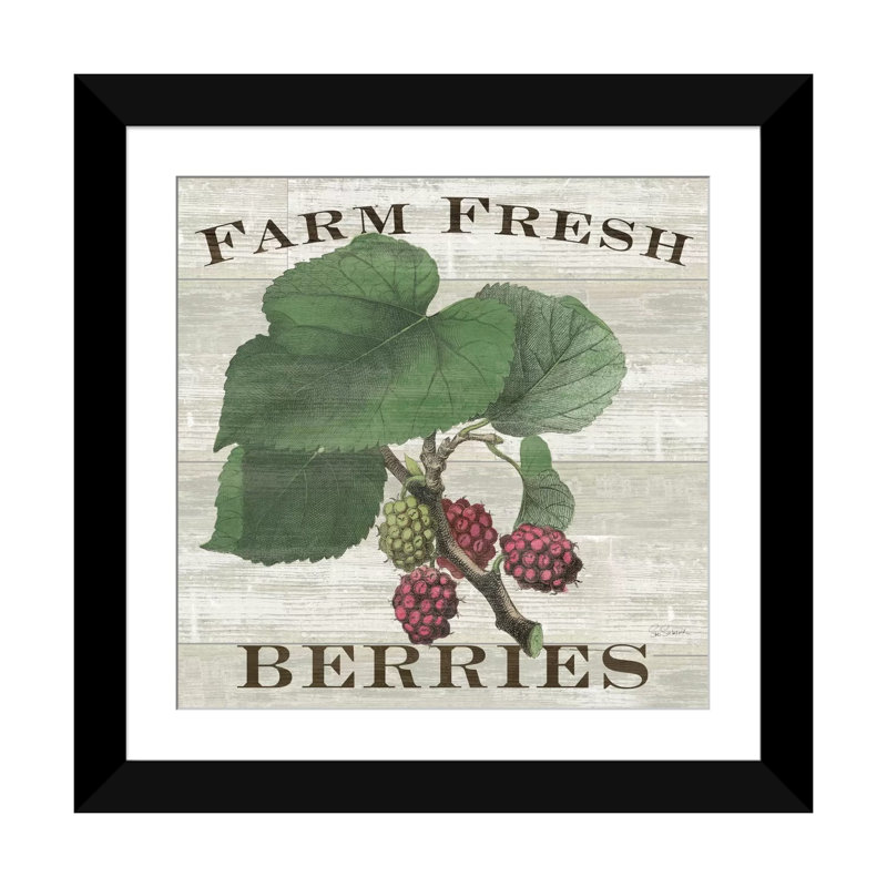 « farm fraîche raspberries », impression sur toile tendue, H 24 po x l 24 po x P 1 po, Papier beaux-arts encadré noir, Blanc