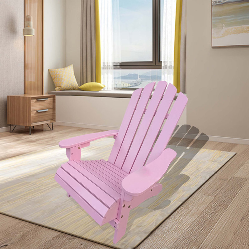 Sturdy Wood Adirondack Chair For Kids, Perfect For Indoor And Outdoor Use With Comfortable Wide Seat And Armrests, Pink