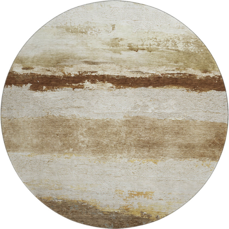 Premium Machine Washable Mayfield Striped Rug, 8' Round, Brown