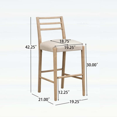 Tabourets de bar charmants de style campagnard, à dossier échelle, ensemble de 2, avec assise rembourrée neutre et structure robuste en bois d'hévéa