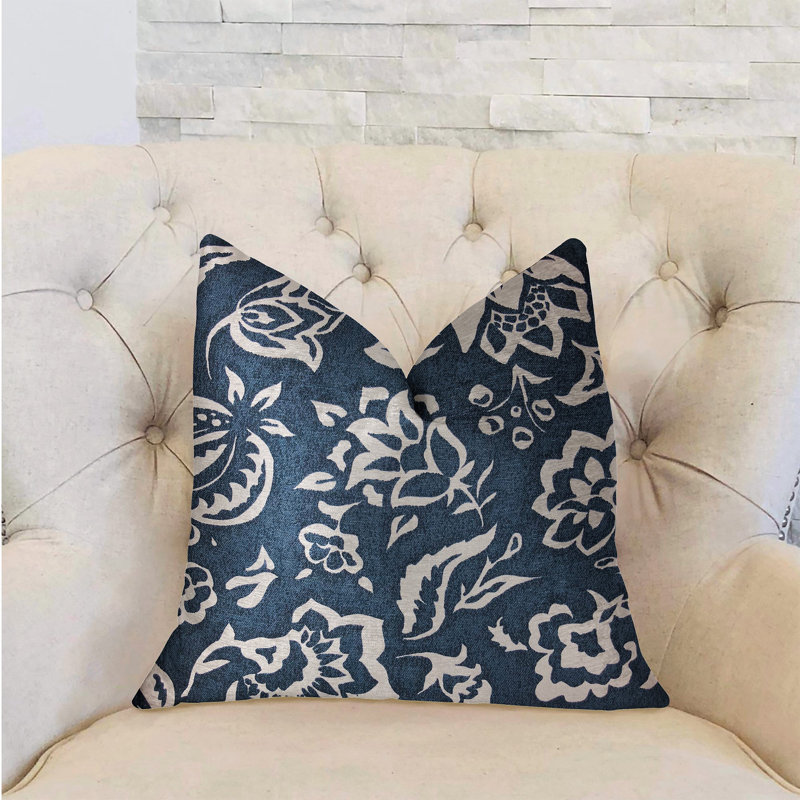 Coussin de luxe ELSI pom, 26 po x 26 po, Bleu / beige, Oreiller européen