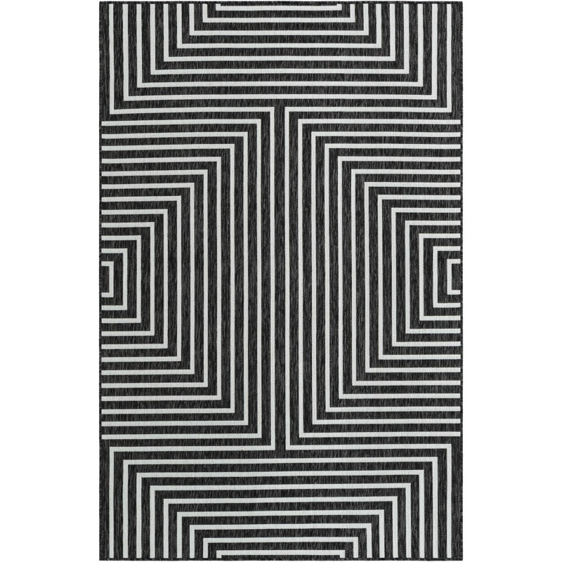 Tapis contemporain noir et blanc Odawa, Rectangle 5 pi 3 po x 8 pi