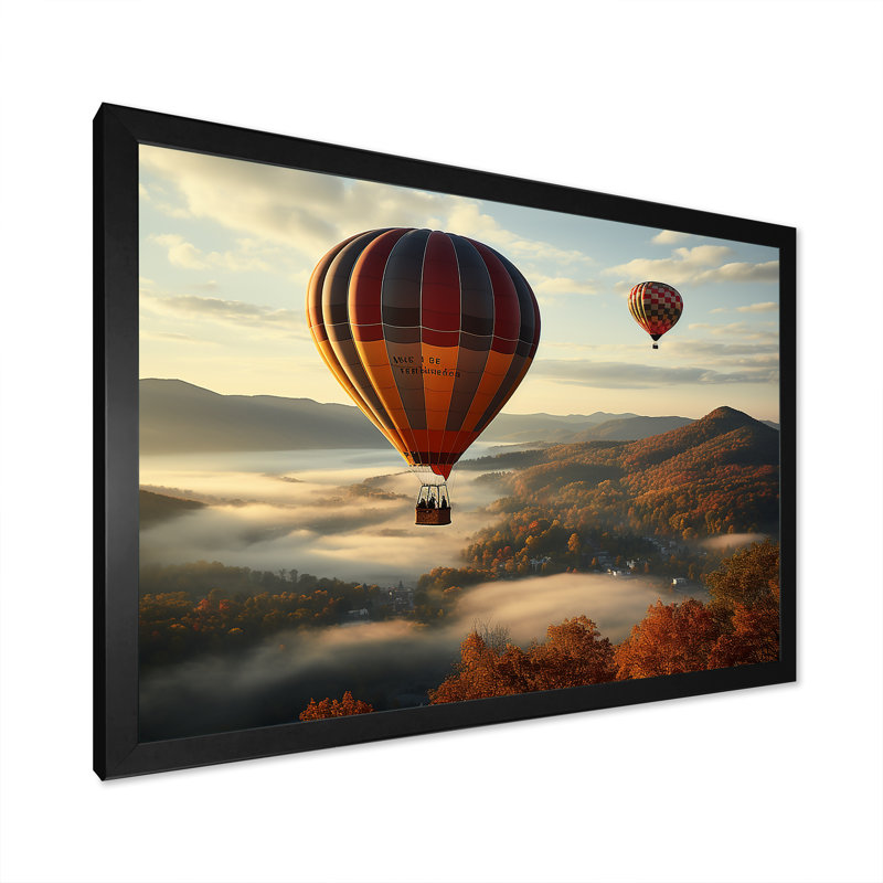 Automne, montgolfière, reproduction sur toile, Cadre simple noir, H 30 po x l 40 po x P 1,5 po