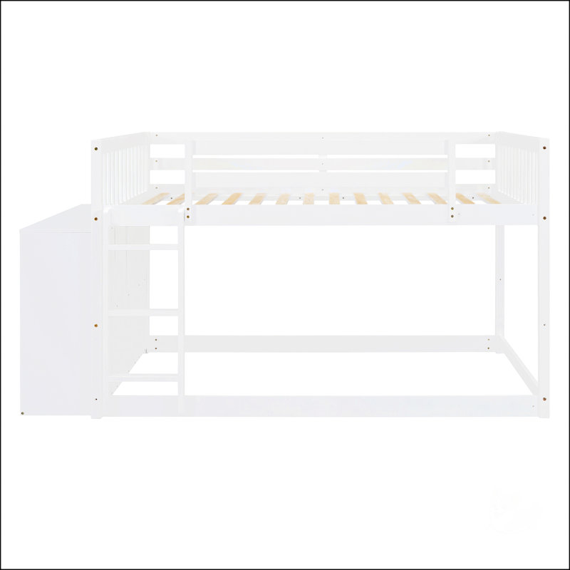 Lit superposé avec 4 tiroirs et 3 tablettes, Full Over Full, Blanc