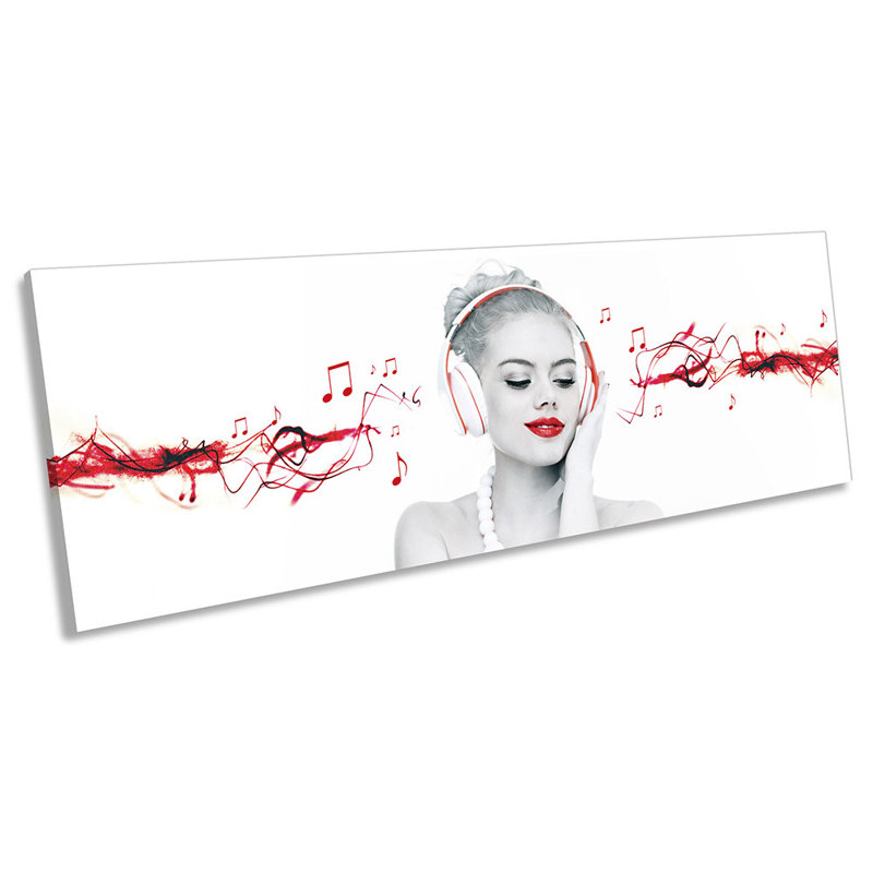Woman Headphones Music Panoramic - Wrapped Canvas Print, 30.48cm H x 91.44cm W x 2cm D