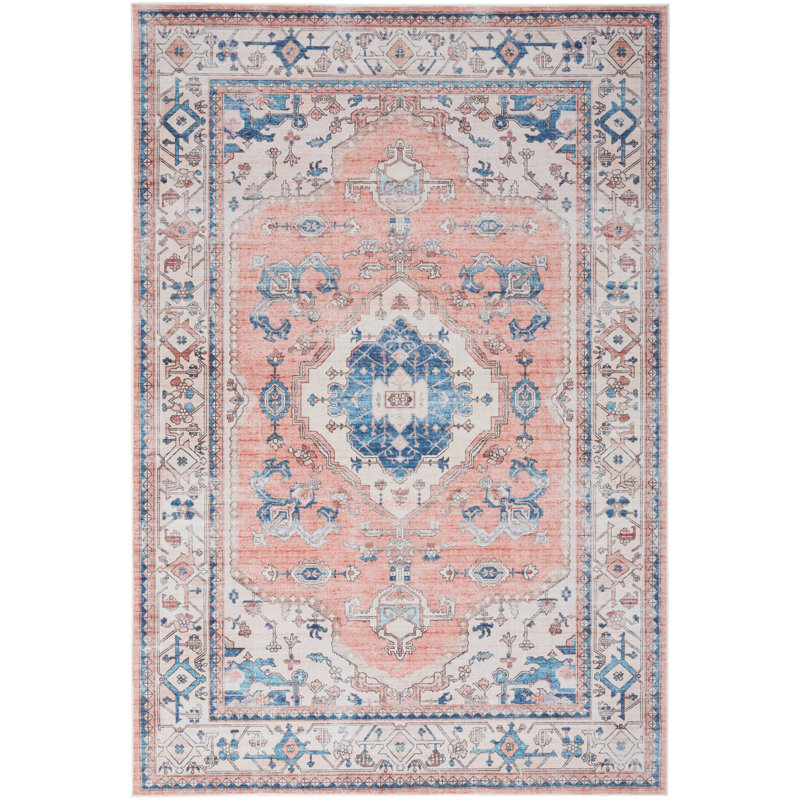 Tapis performance brun / beige / bleu tissé à la machine, Rectangle 7 pi 10 po x 9 pi 10 po