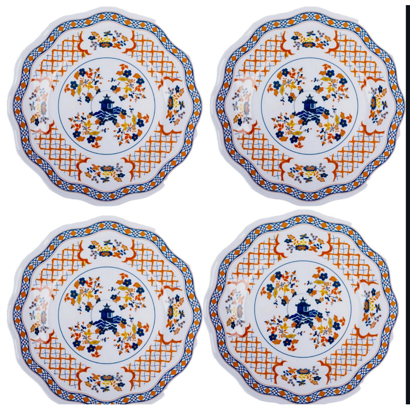 SET OF 4 FLORAL MELAMINE DINNER PLATES