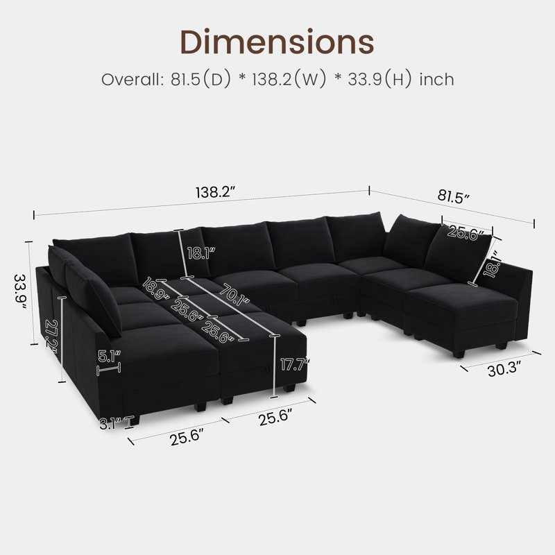 Canapé modulaire en velours Kandle, Velours noir
