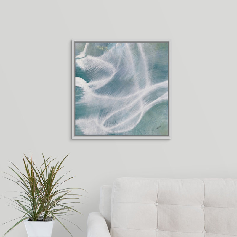 « blue aura i », peinture sur toile, H 31,7 po x l 31,7 po x P 1,75 po, Cadre flottant blanc