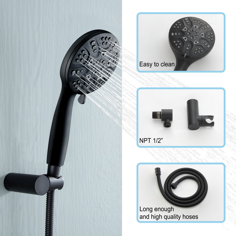 Système de douche mural fixe, Noir mat