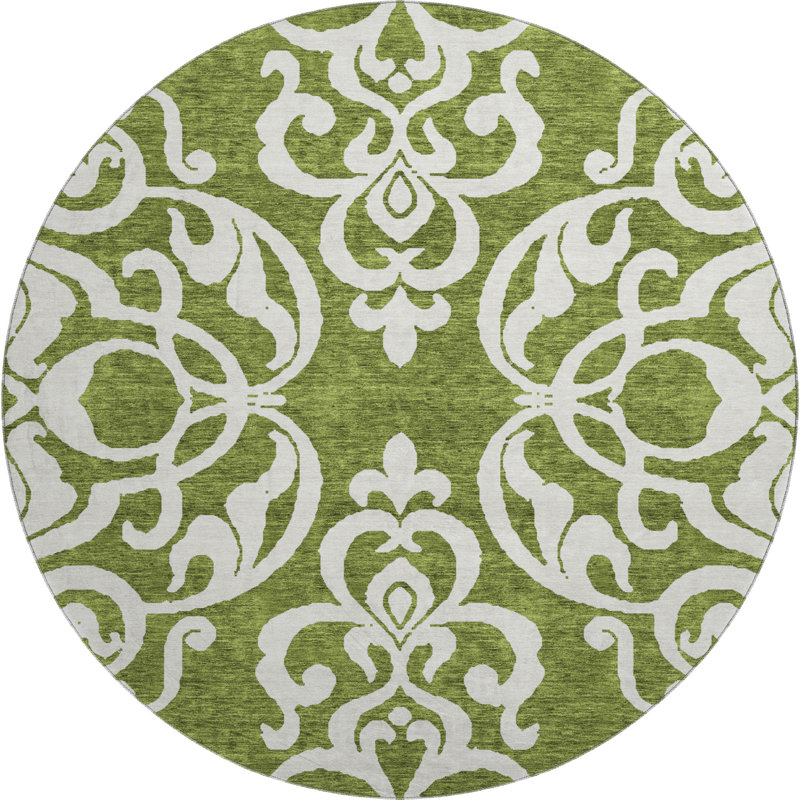 Premium Machine Washable Prisco Green Rug, Round 8'