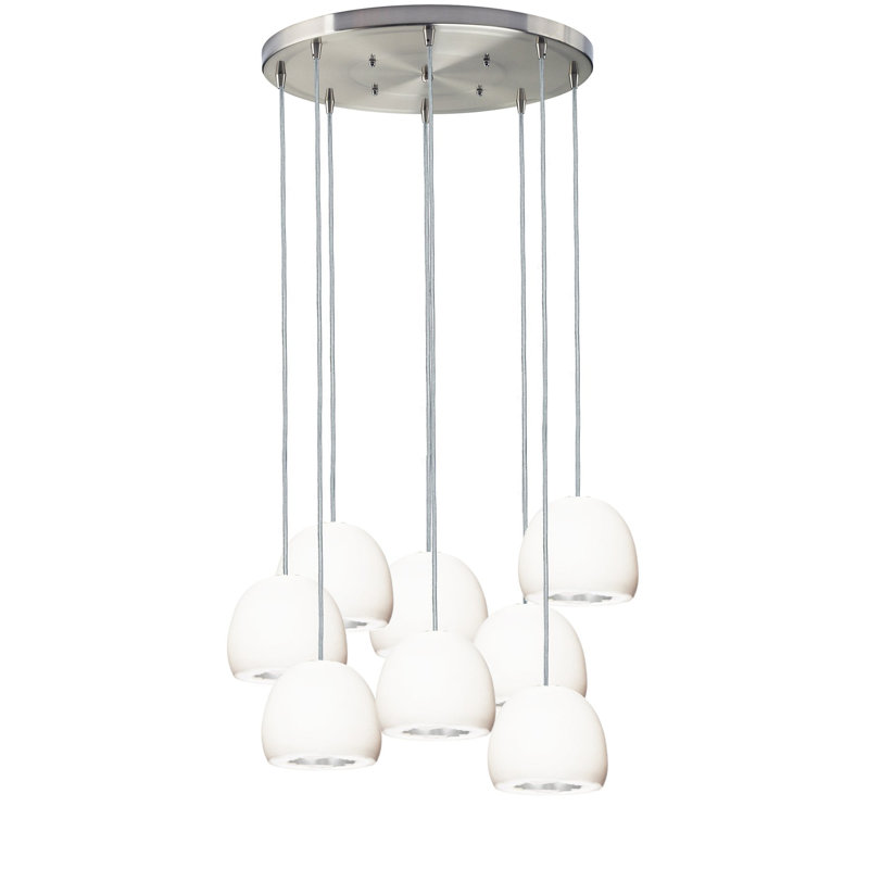 8 - Light Dimmable Dome Chandelier, 60" H x 24" W x 24" D, Nickel, Matte White/Silver