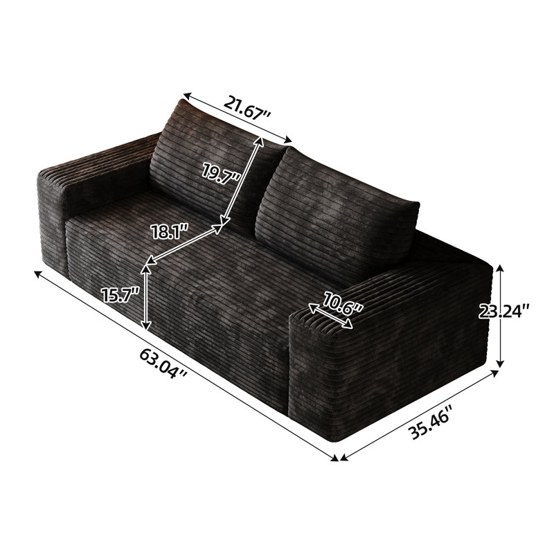 63" 2Setaser Sofa, Black Fabric