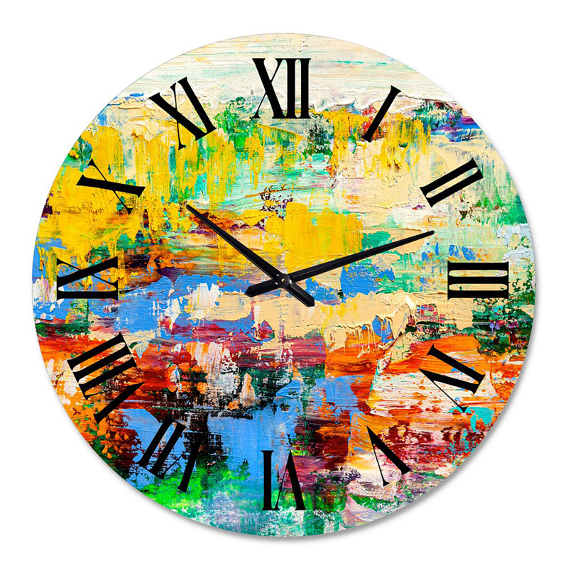 Art abstrait abstrait multicolore, texture I - horloge murale moderne, Grand