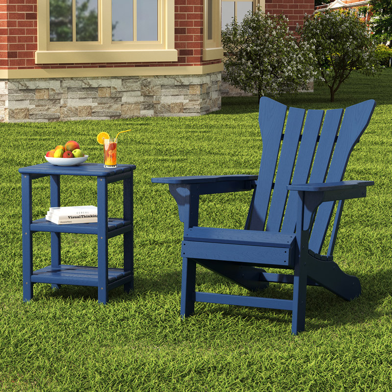HDPE 3-Tier Outdoor Side Table, Weather Resistant Rectangular Adirondack End Table with Storage Shelves for Patio & Pool