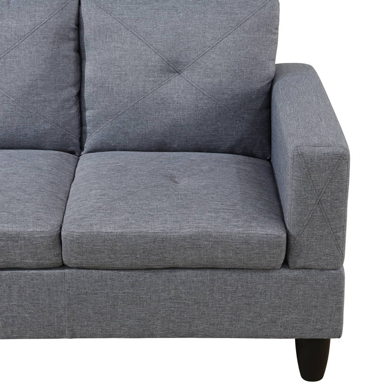 Grey Sackcloth Fabric L style Left Hand Facing Living Room Sofa Set, with ottoman, Left Hand Facing, Spanish Gray Linen