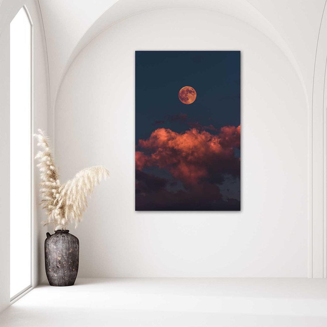 Grafikdruck Rosa Wolken und der Mond