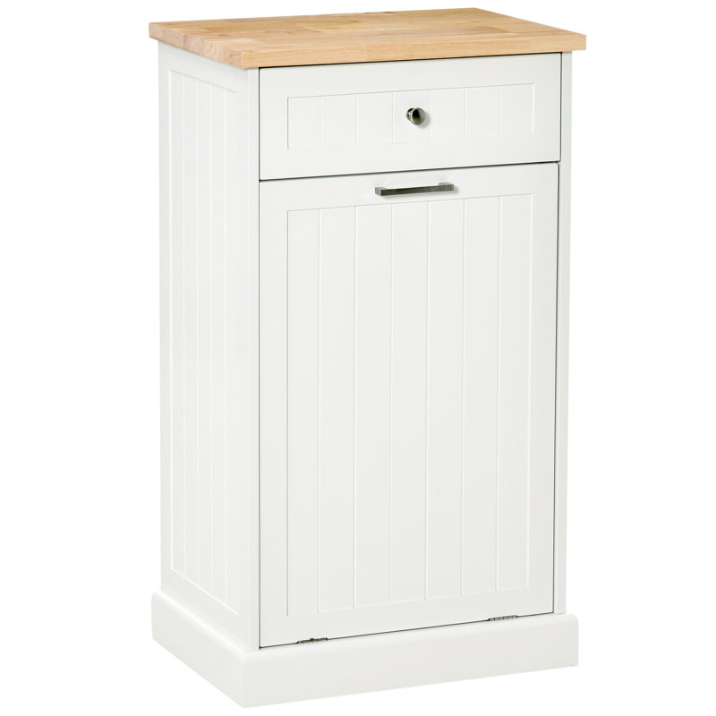 Poubelle escamotable en bois Lynnsay, Blanc / Chêne