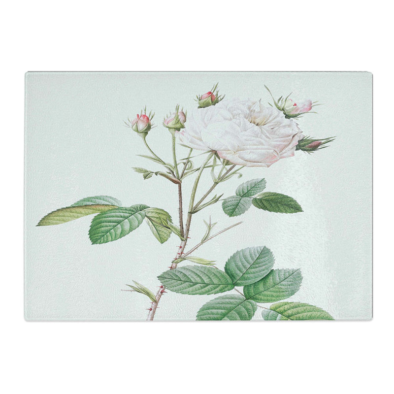 Tempered Glass Cabbage Rose Chopping Board, 39 cm W x 28.5 cm L