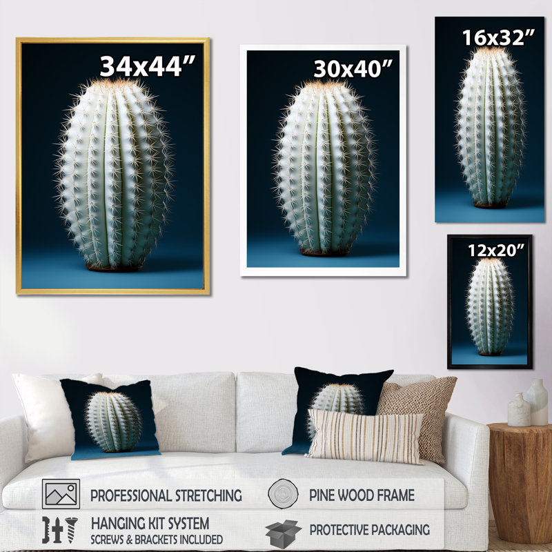 Décoration murale cactus ivoire I - Cactus, Toile tendue, H 32 po x l 16 po x P 1 po